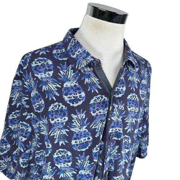 Tommy Bahama Shirt Mens 3XL XXXL Blue Pineapple Party Camp Silk Short Sleeve - Picture 2 of 11